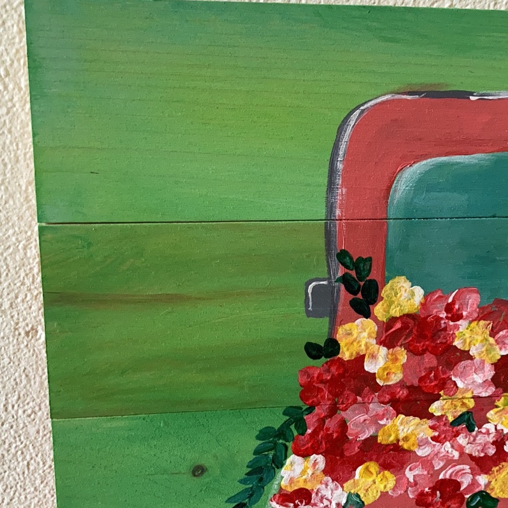 PICK JOY handmade painting on wood farmhouse floral pickup truck made by me - Picture 10 of 16